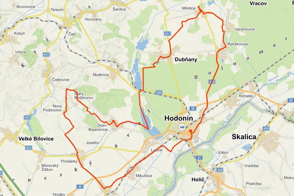 Mapa trasy kolem Hodonína